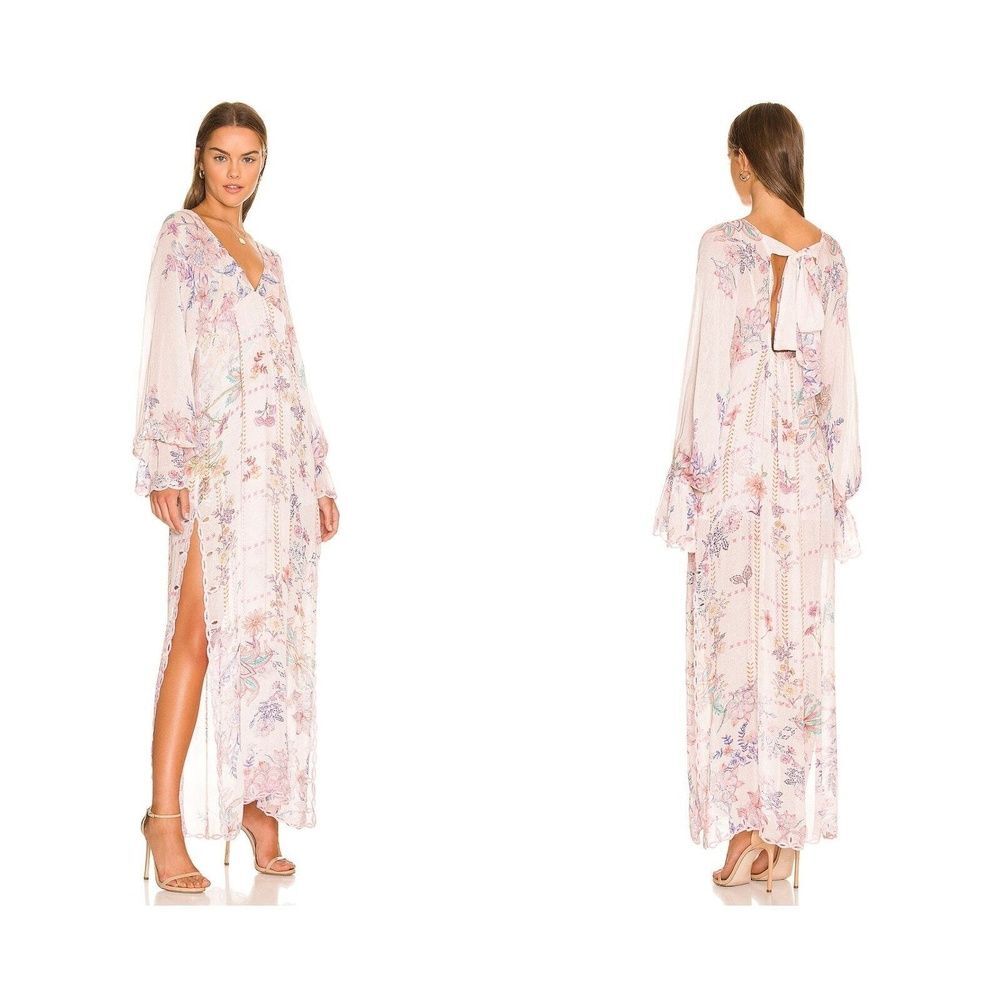 Hemant And Nandita Revolve Kaftan Maxi Dress M Beach Coverup Boho Pastel Pink